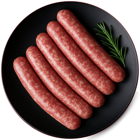 Prime Range Fresh Traditional Beef Sausages Raw View – Gluten-Free Beef Links raw
