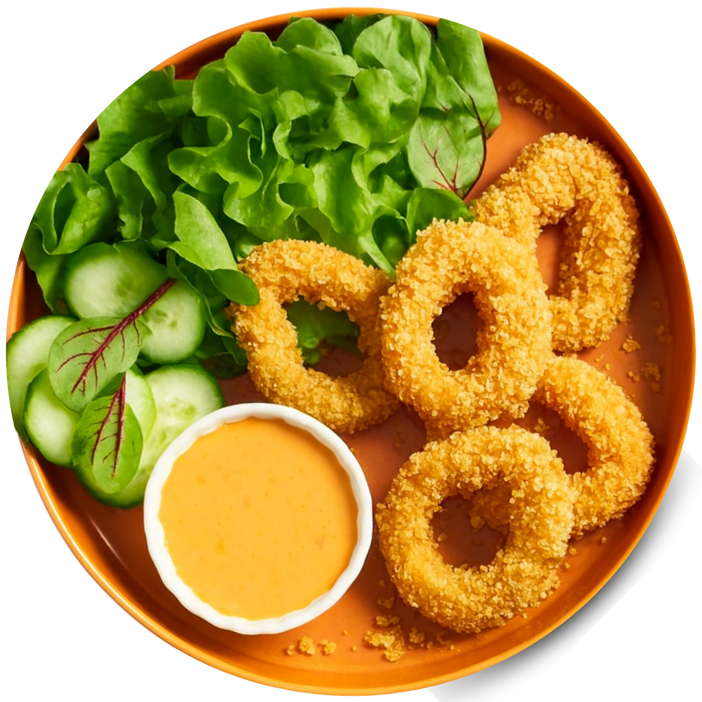 Crumbed Calamari Rings on a plate